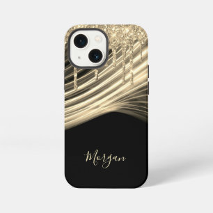 Gold Glitter Drips, Gold Light Rays, Gold Name iPhone 13 Mini Case