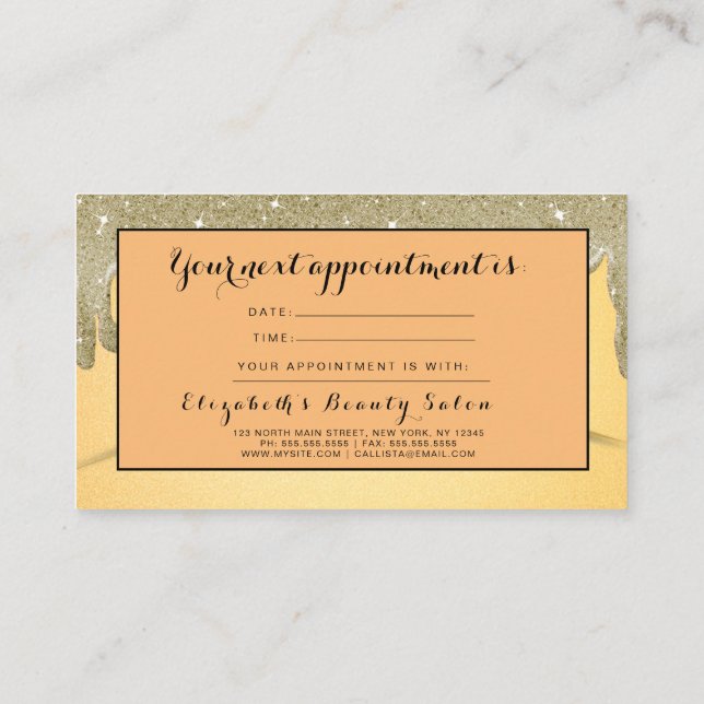Gold Glitter Drips Hair Salon Appointment Card (Back)