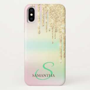 Gold Glitter Drips Holographic Iridescent iPhone X Case