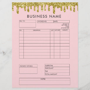 Gold Glitter Drips Invoice Small Business Letterhe Custom Letterhead