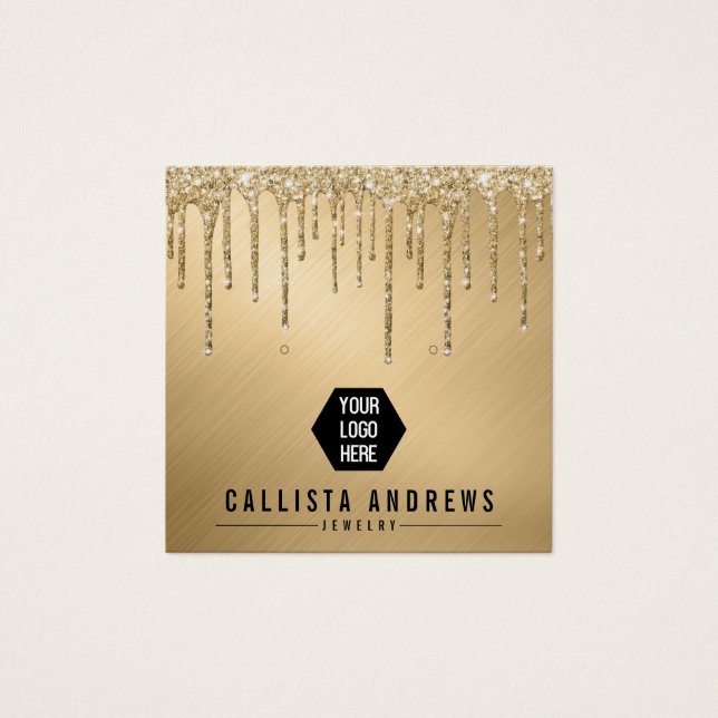 Gold Glitter Drips Logo Earring Display Card (Front)