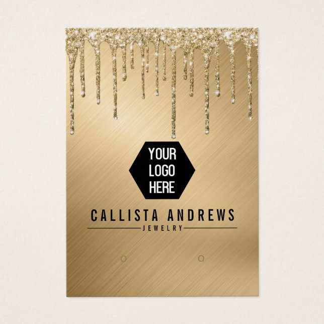 Gold Glitter Drips Logo Earring Display Card (Front)