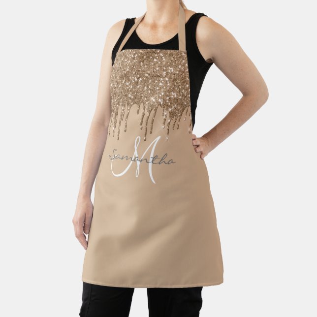 Gold Glitter Drips Metallic Personalised Apron (Insitu)