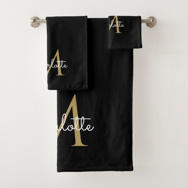 Gold Glitter Drips Monogram Elegant Girly Script Bath Towel Set (Insitu)