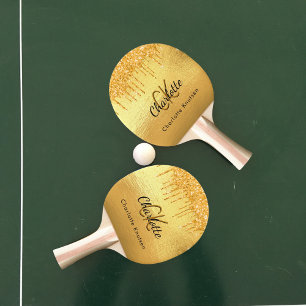 Gold glitter drips monogram name elegant  ping pong paddle