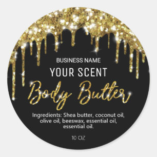 Gold Glitter Drips On Black Body Butter Labels
