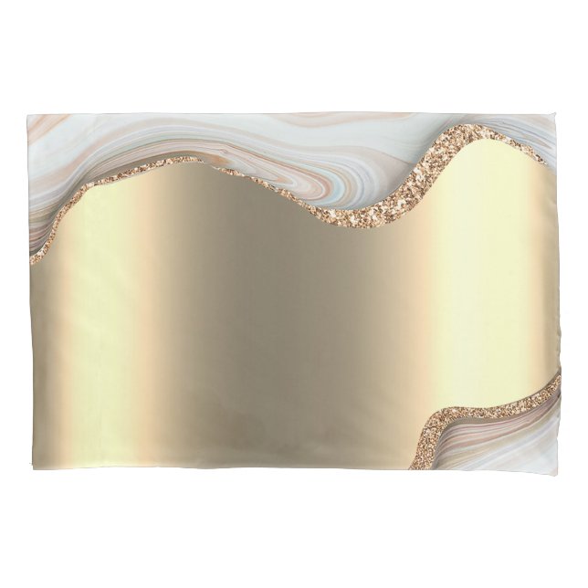 Gold Glitter Drips Pink Pillowcase (Front)