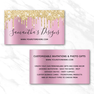 Gold Glitter Drips Pink Shimmer Online Store Business Card