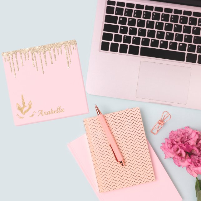 Gold Glitter Drips Pink Stars Unicorn  Post-it Notes (Creator Uploaded)
