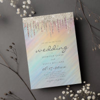 Gold Glitter Drips Rainbow Holographic Wedding