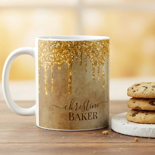 Gold glitter drips with rustic touch coffee mug