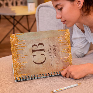 Gold glitter drips with rustic touch notebook