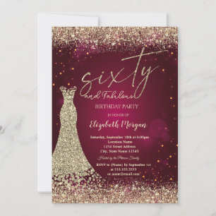Gold Glitter Dust Border Dress Red 60th Birthday  Invitation