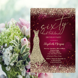 Gold Glitter Dust Border Dress Red 60th Birthday  Invitation
