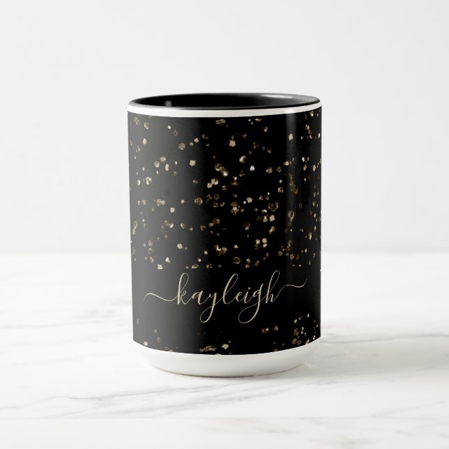 Gold Glitter Dust on Black Mug Personalised (Center)