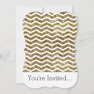 Gold Glitter Effect Elegant Chevron Zig-Zag Invitation
