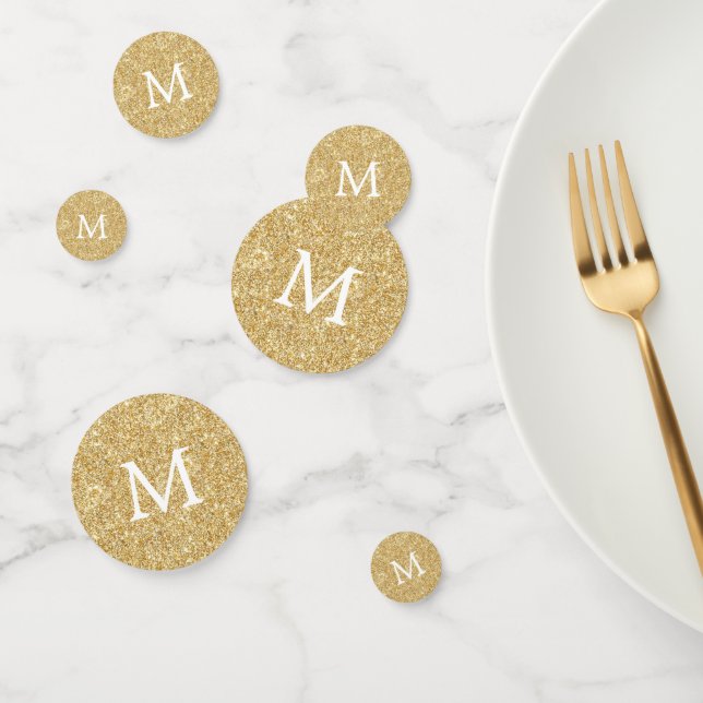 Gold Glitter Effect Monogram Wedding Confetti (Group)