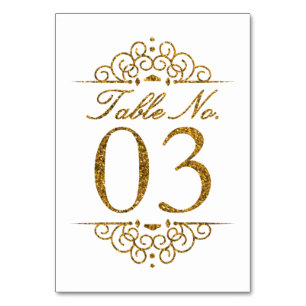 Gold Glitter Effect Wedding Table Number Card (03)