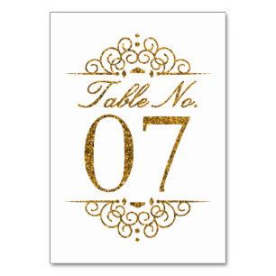 Gold Glitter Effect Wedding Table Number Card (07)