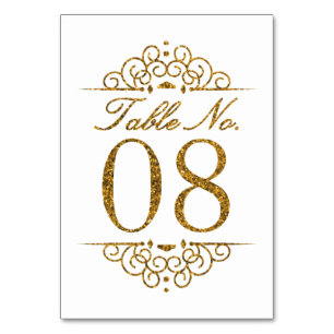 Gold Glitter Effect Wedding Table Number Card (08)
