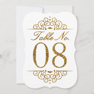 Gold Glitter Effect Wedding Table Number Card (08)