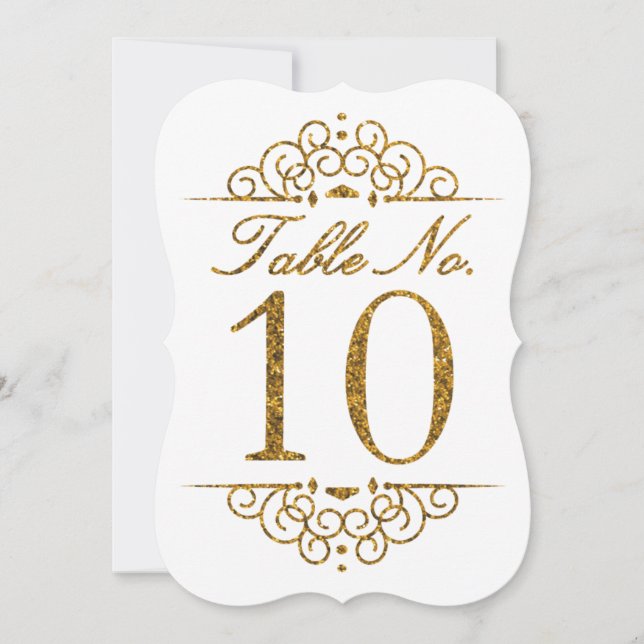 Gold Glitter Effect Wedding Table Number Card (10) (Front)