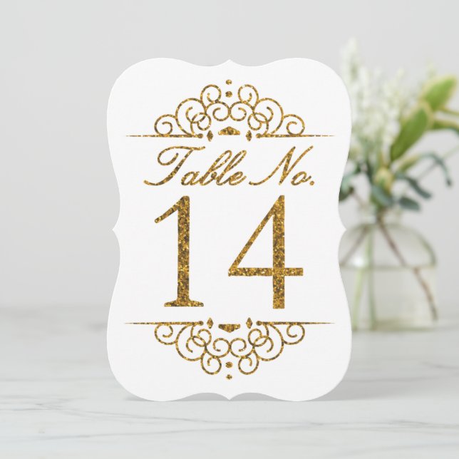 Gold Glitter Effect Wedding Table Number Card (14) (Standing Front)