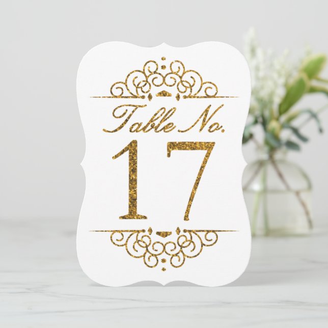 Gold Glitter Effect Wedding Table Number Card (17) (Standing Front)