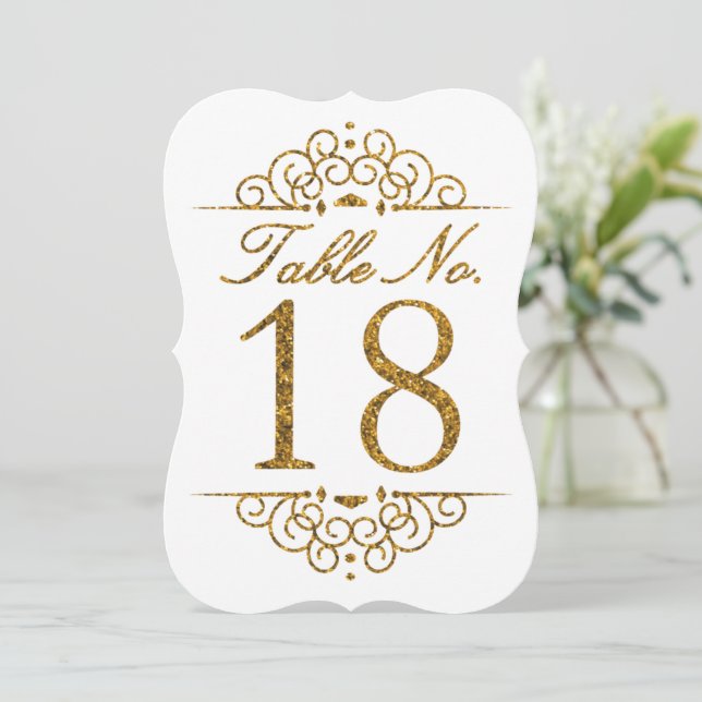 Gold Glitter Effect Wedding Table Number Card (18) (Standing Front)