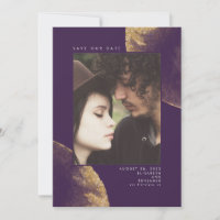 Gold Glitter Eggplant Purple Save the Date Photo