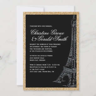 Gold Glitter Eiffel Tower Wedding Invitations