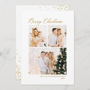 Gold Glitter Elegant 3 Multi Photo Christmas Holiday Card