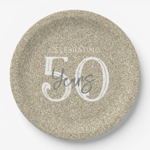 Gold Glitter Elegant 50 Years Golden Anniversary Paper Plate