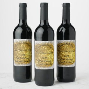 Gold Glitter Elegant 50th Wedding Anniversary Wine Label