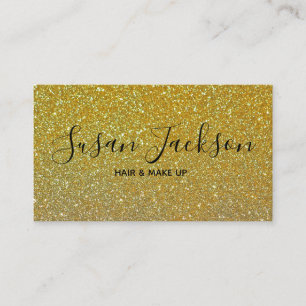 Gold Glitter Elegant Black Script Hair & Makeup Business Card