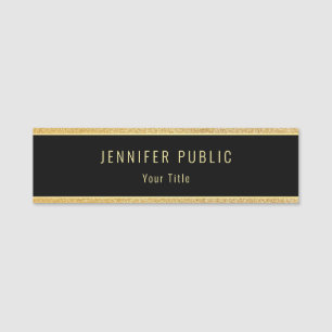Gold Glitter Elegant Black Template Modern Name Tag