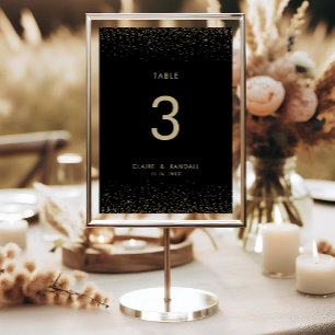 Gold Glitter Elegant Black Wedding Table Number