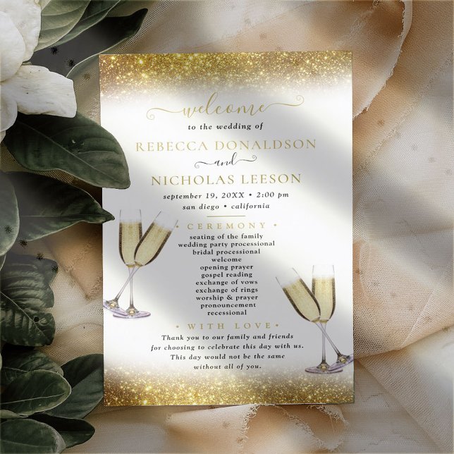 Gold Glitter Elegant Calligraphy Wedding Program (Creator Uploaded)