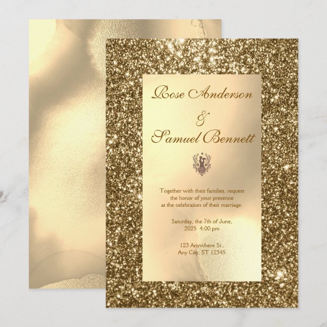 Gold Glitter Elegant Chic Wedding Invitation (Front/Back)