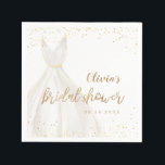 Gold Glitter Elegant Dress Bridal Shower Napkin<br><div class="desc">Elegant bridal shower napkins feature watercolor white wedding dress with sparkle faux gold glitter bridal shower script.</div>