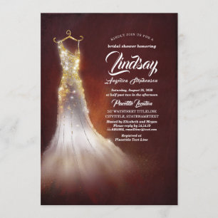 Gold Glitter Elegant Dress Burgundy Bridal shower Invitation