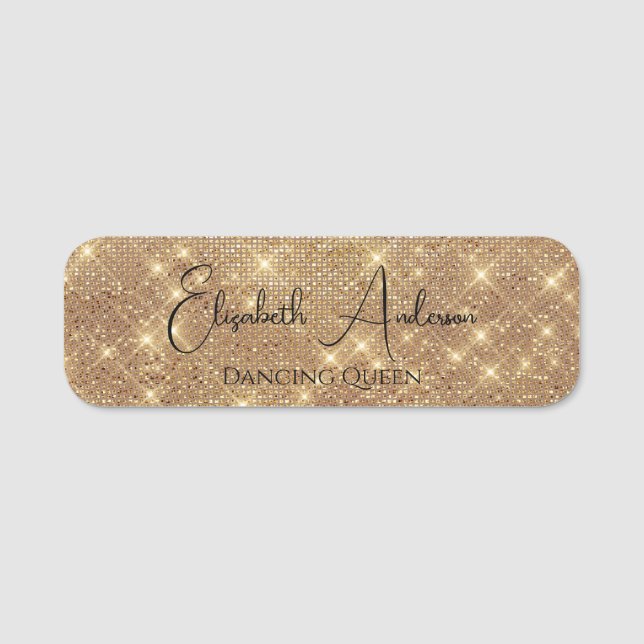 Gold Glitter Elegant Event Party Name Tag (Front)