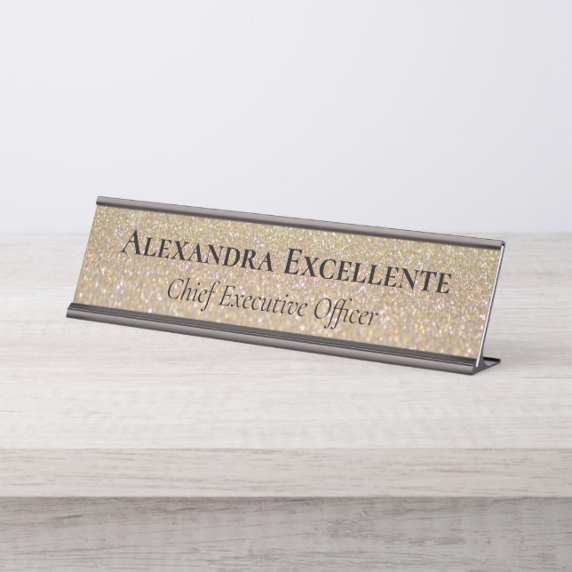 Gold Glitter Elegant Fashion Custom Desk Name Plate (Front)