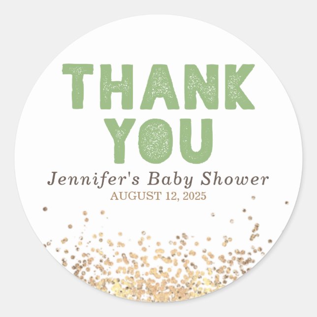 Gold Glitter Elegant Modern Thank You Classic Round Sticker (Front)