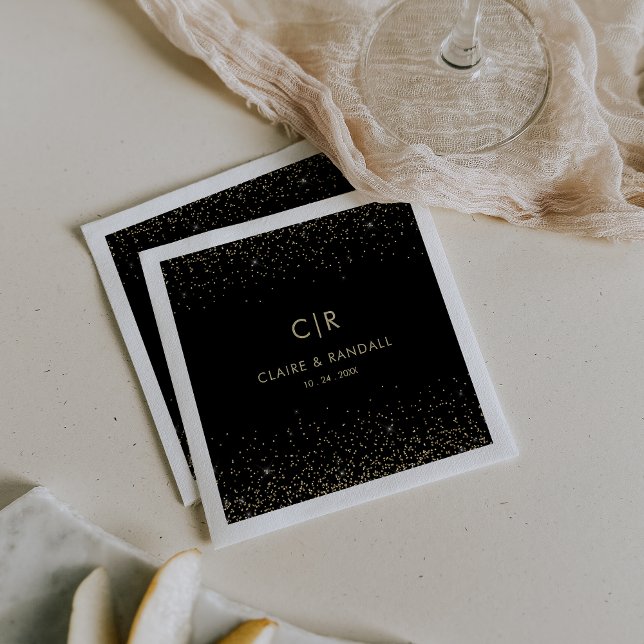Gold Glitter Elegant Monogram Wedding Napkin (Creator Uploaded)