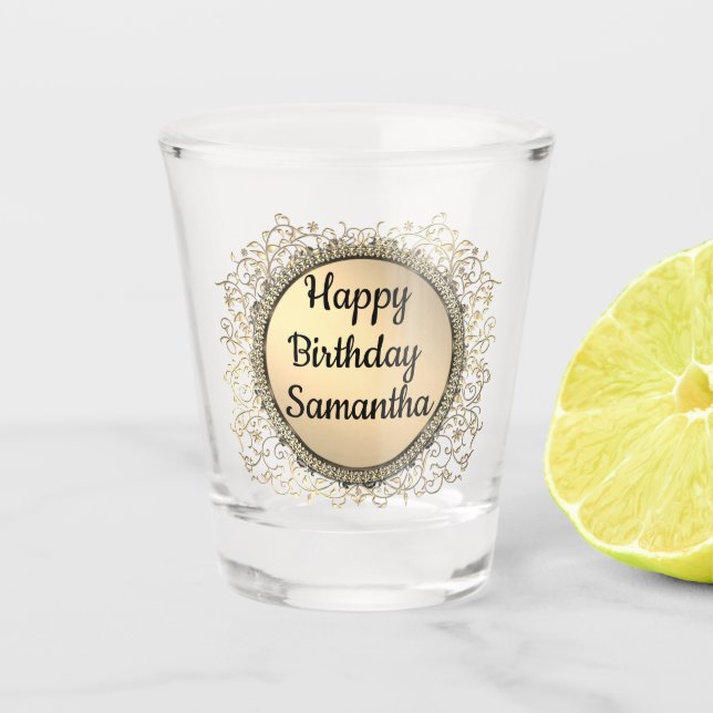 Gold Glitter Elegant  Personalised Birthday Shot Glass (Front)