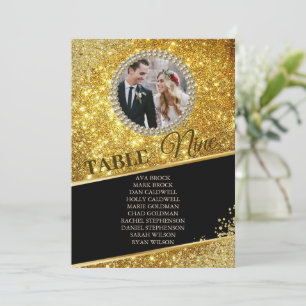 Gold Glitter Elegant Photo Seating Chart Card
