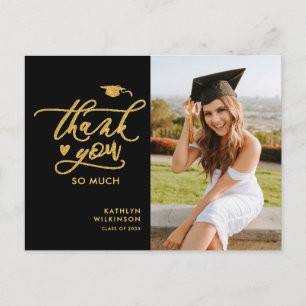Gold Glitter Elegant Script Graduation Thank You Postcard