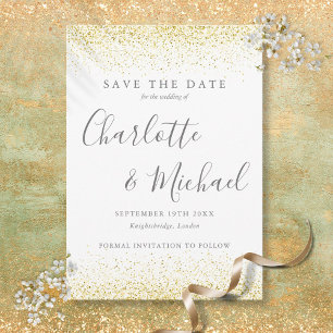 Gold Glitter Elegant Signature Script Wedding Save The Date