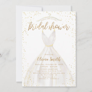 Gold Glitter Elegant Wedding Dress Bridal Shower Invitation